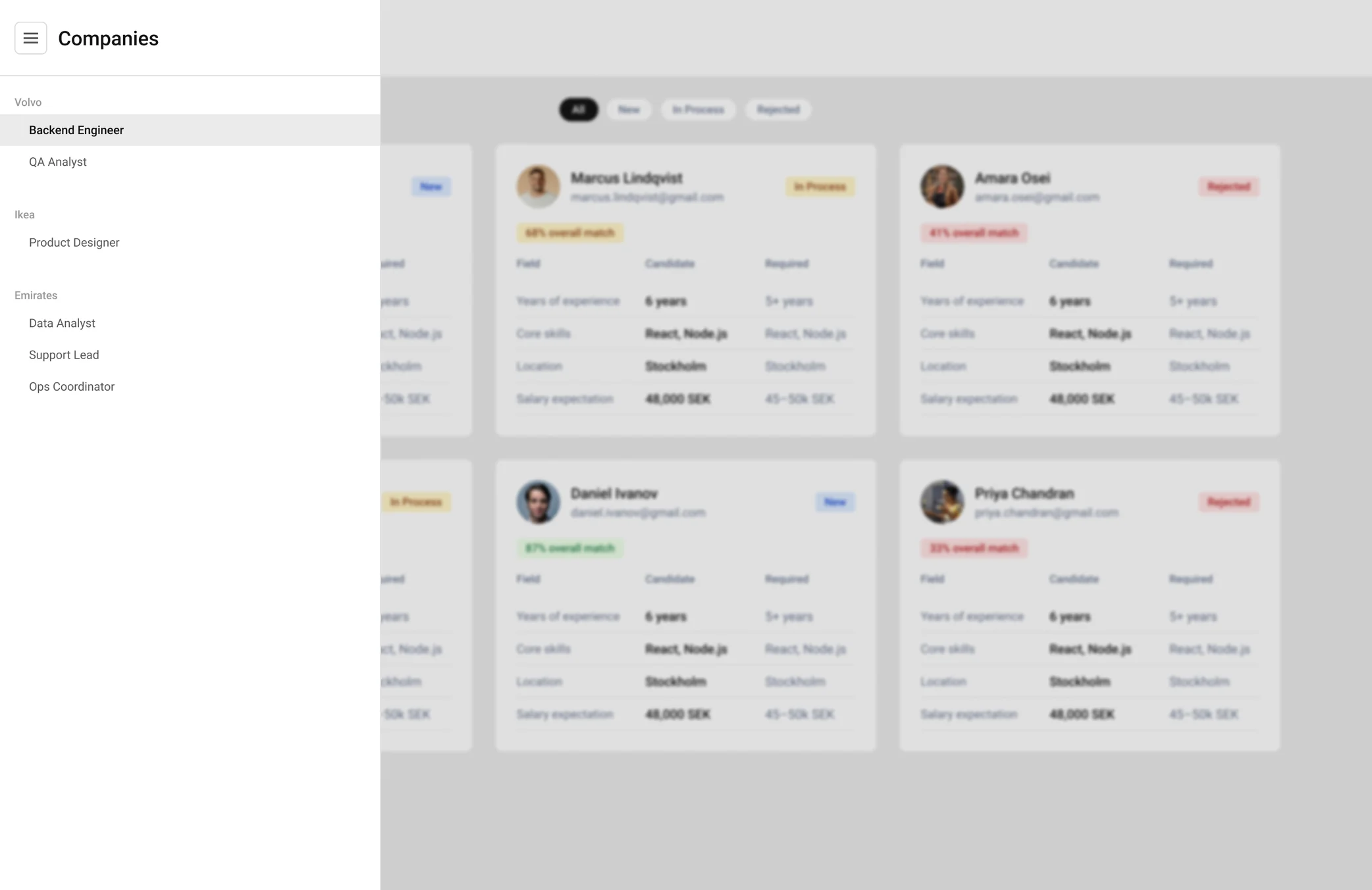 Option B: collapsible sidebar with companies and job postings